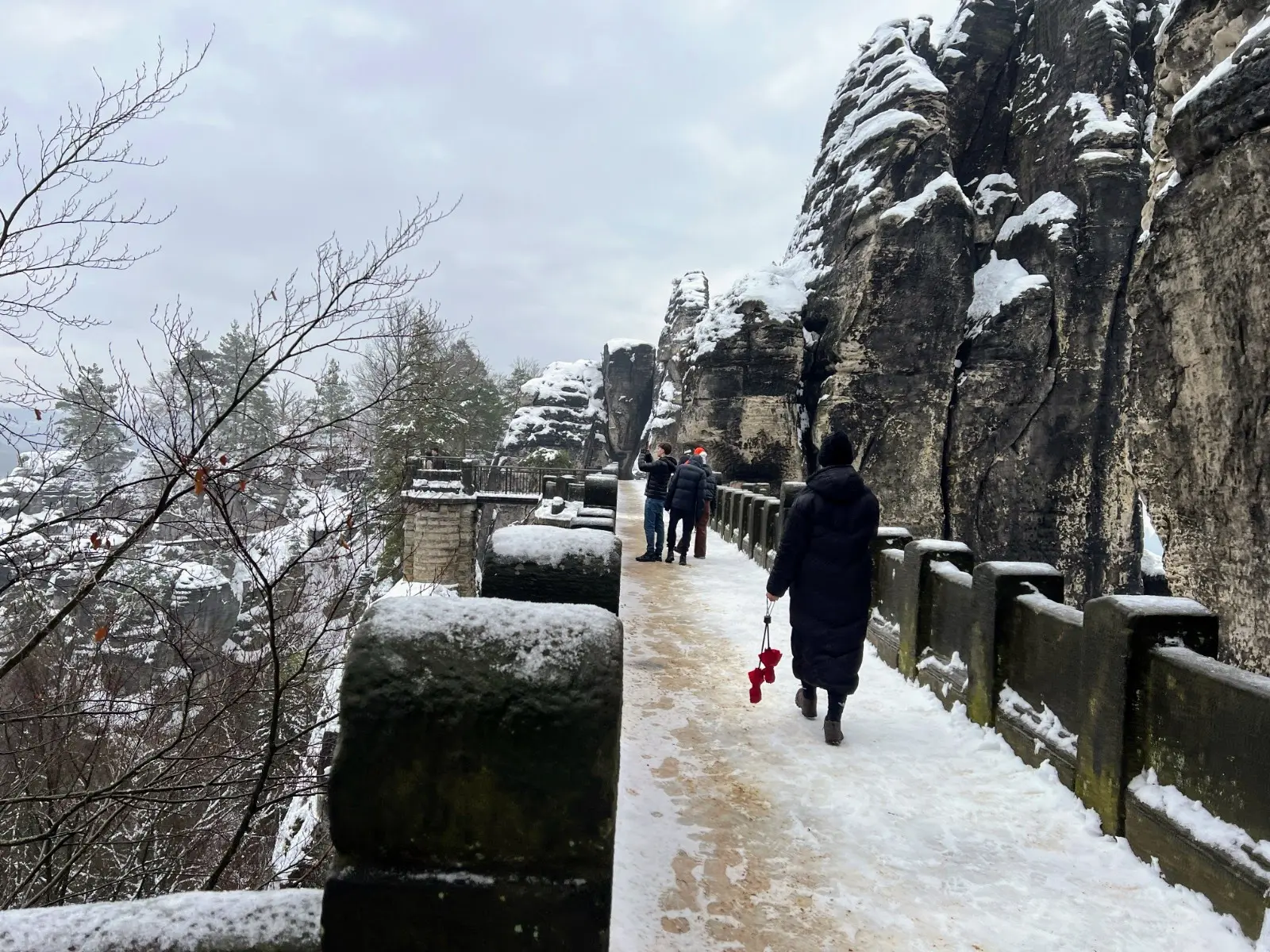 Snow covered Bastei Bridge