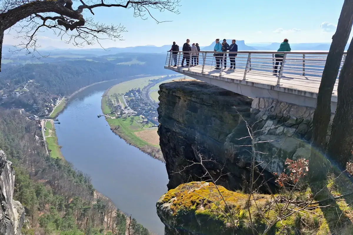 Panoramic Bastei viewpoint and Lilienstein mountain