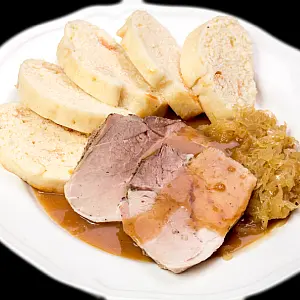 Roast Pork with Dumplings and Steamed Cabbage