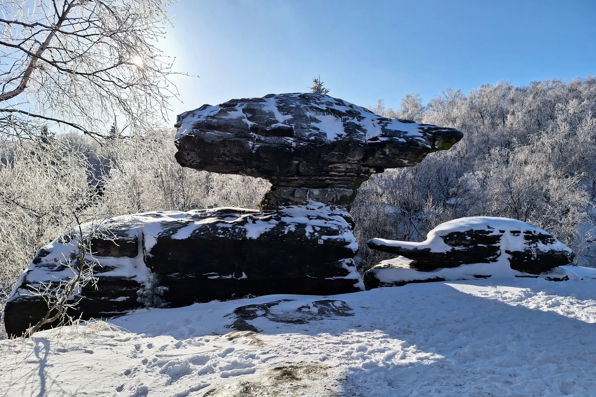 Snow-dusted Tisa Rocks Labyrinth in winter